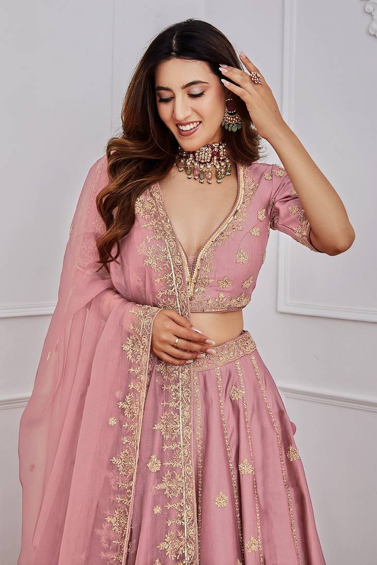Pink Satin Sequence Work Semi-Stitched Lehenga Choli with Net Dupatta For Women