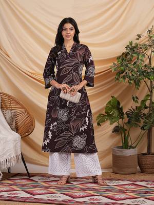 Flared bold printed flex kurta with bead works and pocket. 1