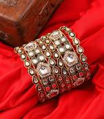 Mansiyaorange set of six gold plated hand meena big kundan ad stone party wear bangles for women