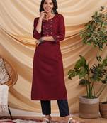 Cotton flex kurta with hand embroidery and hand applique detailing.