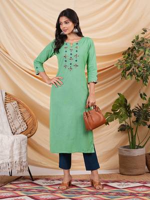 Cotton flex kurta with hand embroidery and hand applique detailing. 1