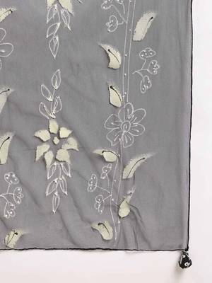 women black cotton floral printed embroidered anarkali kurta trouser with dupatta 4