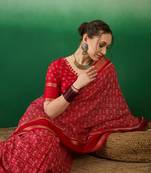 Riva enterprise women's dola silk with a warli print saree with blouse