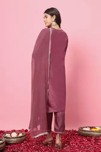  women kurta and trousers pant set silk blend