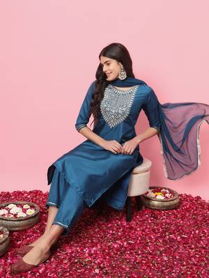  women kurta and trousers pant set silk blend 1