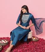  women kurta and trousers pant set silk blend