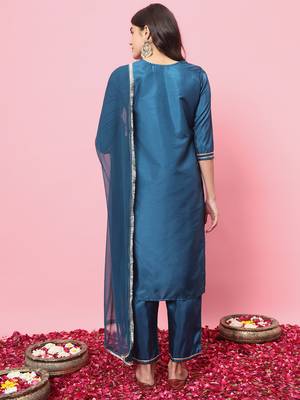  women kurta and trousers pant set silk blend 2