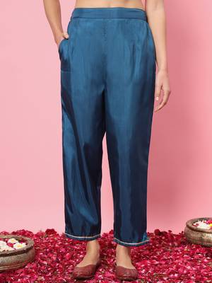  women kurta and trousers pant set silk blend 4