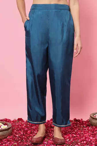  women kurta and trousers pant set silk blend
