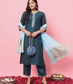   women kurta and trousers pant set cotton blend