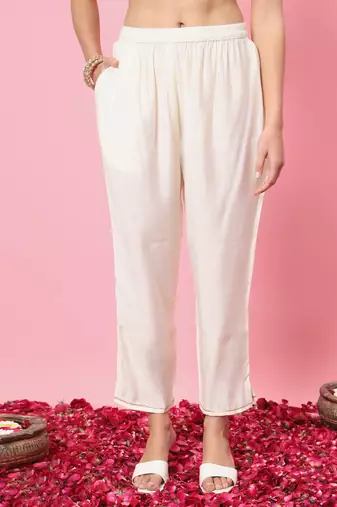  women kurta and trousers pant set silk blend