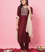   women kurta and trousers pant set silk blend