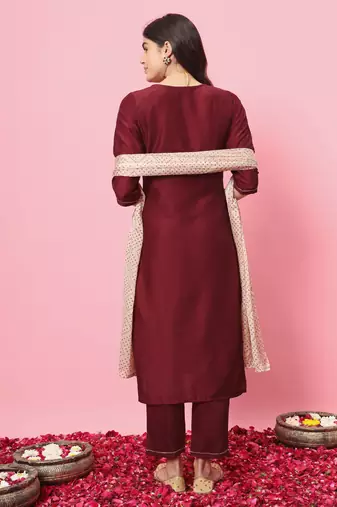   women kurta and trousers pant set silk blend