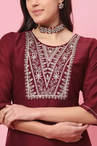   women kurta and trousers pant set silk blend