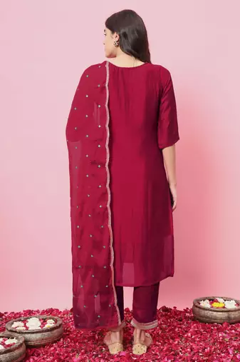   women kurta and trousers pant set silk blend
