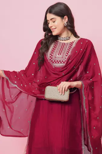   women kurta and trousers pant set silk blend
