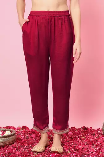   women kurta and trousers pant set silk blend