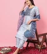   women kurta and trousers pant set silk blend