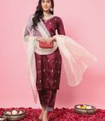   women kurta and trousers pant set silk blend