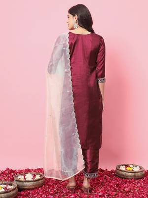   women kurta and trousers pant set silk blend 2