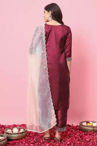  women kurta and trousers pant set silk blend