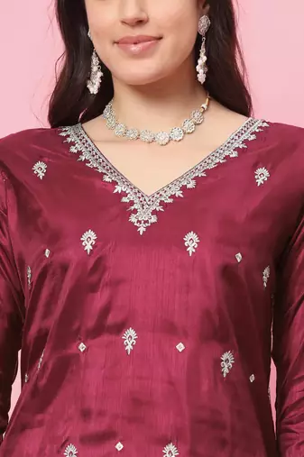   women kurta and trousers pant set silk blend