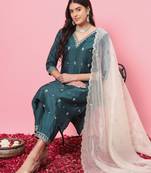   women kurta and trousers pant set silk blend