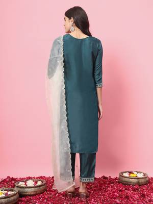   women kurta and trousers pant set silk blend 2