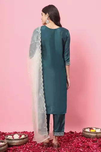   women kurta and trousers pant set silk blend