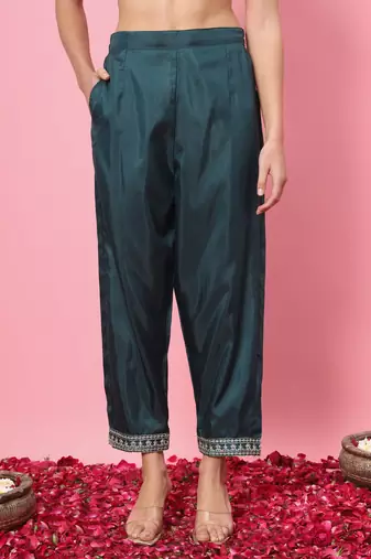   women kurta and trousers pant set silk blend
