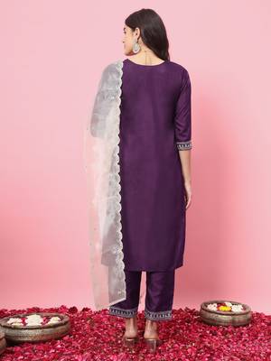   women kurta and trousers pant set silk blend 2