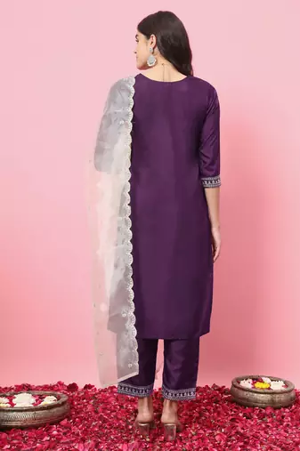   women kurta and trousers pant set silk blend