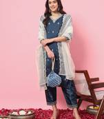women kurta and trousers pant set silk blend