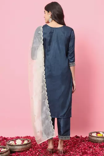   women kurta and trousers pant set silk blend
