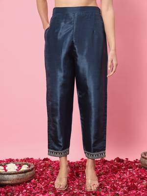   women kurta and trousers pant set silk blend 4