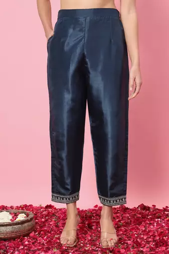   women kurta and trousers pant set silk blend