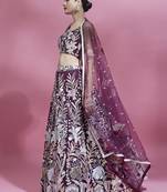 Burgundy Net  Sequin Work Semi-Stitched Lehenga & Unstitched Blouse with Dupatta