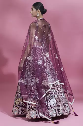 Burgundy Net  Sequin Work Semi-Stitched Lehenga & Unstitched Blouse with Dupatta