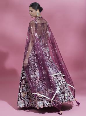 Burgundy Net  Sequin Work Semi-Stitched Lehenga & Unstitched Blouse with Dupatta 3