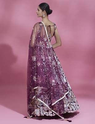 Burgundy Net  Sequin Work Semi-Stitched Lehenga & Unstitched Blouse with Dupatta 4