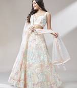 Cream Net Sequins and Thread Work Lehenga
