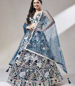 Navy blue Net  Sequin Work Semi-Stitched Lehenga & Unstitched Blouse with Dupatta