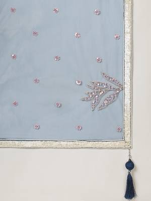 Navy blue Net  Sequin Work Semi-Stitched Lehenga & Unstitched Blouse with Dupatta 5