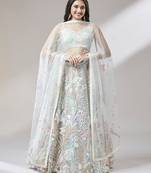 Lime Green Net  Sequin Work Semi-Stitched Lehenga & Unstitched Blouse with Dupatta