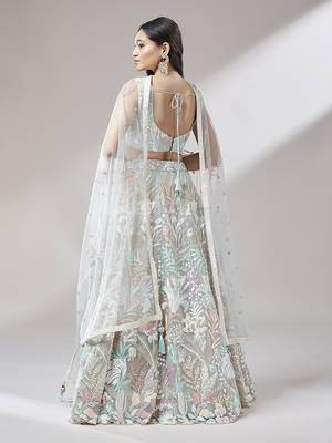 Lime Green Net  Sequin Work Semi-Stitched Lehenga & Unstitched Blouse with Dupatta 3