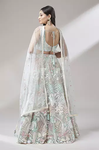 Lime Green Net  Sequin Work Semi-Stitched Lehenga & Unstitched Blouse with Dupatta