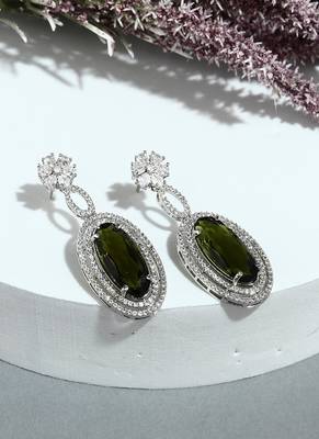 Green Stone Oval Shaped Earrings 1