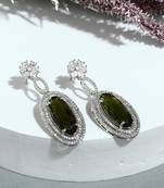 Green Stone Oval Shaped Earrings