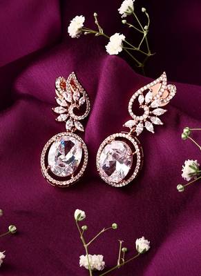 Rose Gold Floral Earrings with Circular Stones 1
