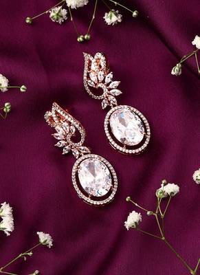 Rose Gold Floral Earrings with Circular Stones 2